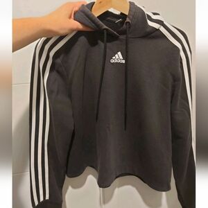 Adidas Cropped Three Stripe Hoodie! Size Medium! Good Condition!